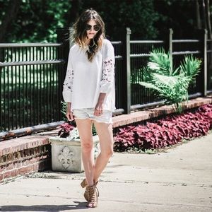 White Textured Crotchet Sleeve Top